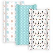 GROW WILD Changing Pad Cover 3-Pack, Soft & Stretchy Fitted Sheet, Teal Feathers