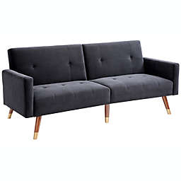 Passion Furniture Turin 79 in. Black 2-Seater Recliner Sofa with Wood Legs