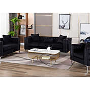 Contemporary Home Living 7&#39; Charcoal Black Solid Velvet Modern Style Sofa