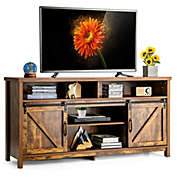 Slickblue 59 Inch TV Stand with Sliding Double Barn Door for TVs up to 65 Inch-Brown