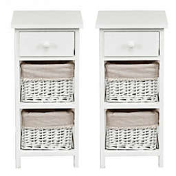 Costway 2Pcs Bedroom Bedside End Table with Drawer Baskets-White
