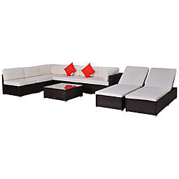 Outsunny Modern 9 Piece Outdoor Patio Rattan Wicker Sofa Sectional & Chaise Lounge Furniture Set - Desert Sand
