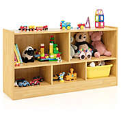 Slickblue Kids 2-Shelf Bookcase 5-Cube Wood Toy Storage Cabinet Organizer-Beige