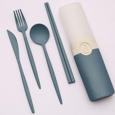 Portable Wheat Straw Tableware Utensil Set With Case