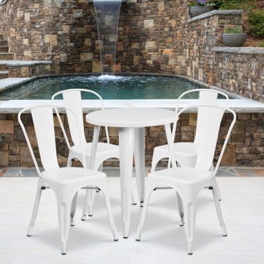 Flash Furniture Chauncey Commercial Grade 24" Round White Metal Indoor-Outdoor Table Set with 4 Cafe Chairs. View a larger version of this product image.