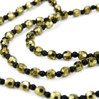 CC Christmas Decor 2.5&#39; x 14" Black and Gold Beaded Artificial Christmas Swag Garland - Unlit