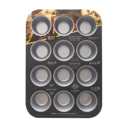Baker's Secret 12cup Muffin Pan, 2Layers Non-stick Coating, Aluminized Steel, Dark Gray, Superb Collection