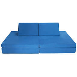 Slickblue 4-Piece Convertible Kids Couch Set with 2 Folding Mats-Blue