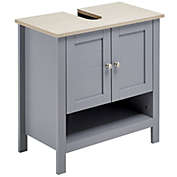 kleankin 24" Bathroom Under Sink Cabinet with Storage, Pedestal Sink Cabinet, Adjustable Shelf and Open Bottom Shelf, Grey