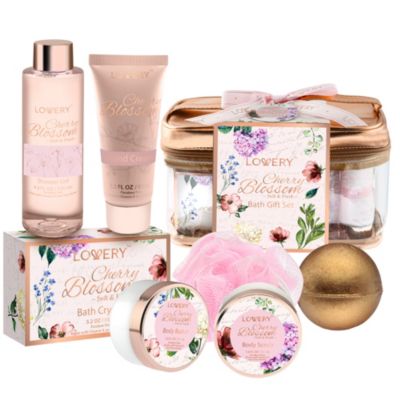 Lovery Bath and Body Gift Basket For Women - Cherry Blossom Home Spa Set