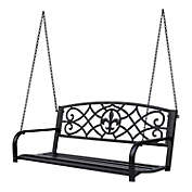 Outsunny Steel Fleur-de-Lis Design Outdoor Porch Swing Seat Bench with Chains for the Yard, Deck, & Backyard, Black