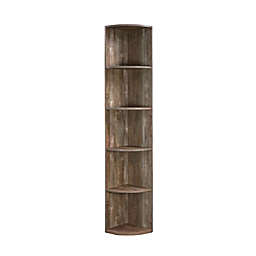 FC Design 5 Tier Corner Bookcase Wooden Display Shelf Storage Rack Multipurpose Shelving Unit in Weathered Oak Finish