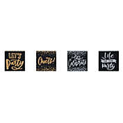 Contemporary Home Living Set of 4 Black and Blue Seasonal New Year Celebration Square Word Block Plaques 6"