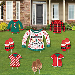 Big Dot of Happiness Christmas Pajamas - Yard Sign and Outdoor Lawn Decorations - Holiday Plaid PJ Party Yard Signs - Set of 8