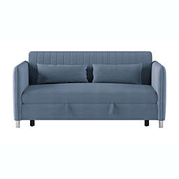 Lexicon Antonio 72 in. Blue Velvet Upholstered 2-Seater Convertible Studio Sofa with Pull-out Bed