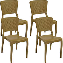 Sunnydaze All-Weather Hewitt Plastic Patio Dining Chair - Set of 4 - Wood Brown