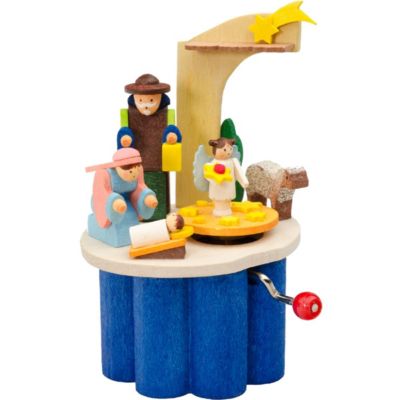 Alexander Taron 4&quot; Blue, White, and Yellow Nativity Handcrank Decorative Music Box