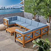 GDFStudio Brava Outdoor Acacia Wood 8 Seater U-Shaped Sectional Sofa Set with Coffee Table