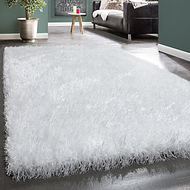 Paco Home Fluffy Shag Rug in White For Bedroom & Living-Room Glossy Pastel Yarn. View a larger version of this product image.