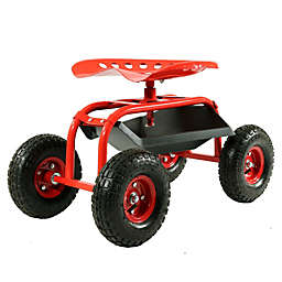 Sunnydaze Rolling Garden Cart with 360 Degree Swivel Seat & Tray - Red