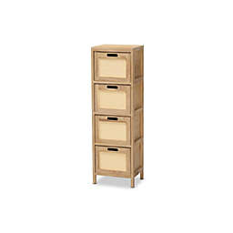 Baxton Studio  Baxton Studio Paolo Mid-Century Modern Natural Brown Finished Wood and Rattan 4-Drawer Storage Unit