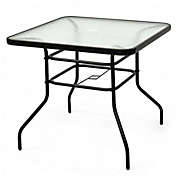 Costway-CA 32 Inch Patio Tempered Glass Steel Frame Square Table