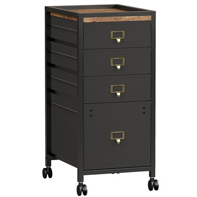 Idealhouse Wood Vertical File Cabinet with 4 Drawers and Wheels
