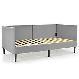 Slickblue Twin Daybed Heavy Duty Wooden Sofa Bed Frame-Gray