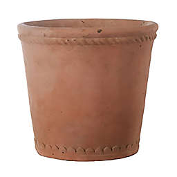 Urban Trends Collection Cement Round Pot with Bottle Ring Mouth, Upper Molded Rope Banded Design and Tapered Bottom MD Rough Finish Amber Orange