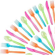 Blue Panda Rainbow Plastic Silverware Set, Neon Forks, Knives, Spoons (216 Pieces)