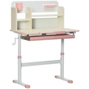 Halifax North America Kids Desk, Height Adjustable Children School Study Table, Student Writing Desk with Tilt Desktop, Drawer, Storage Shelf, Pen Holder, Pink