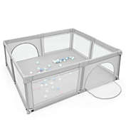 Slickblue Large Infant Baby Playpen Safety Play Center Yard with 50 Ocean Balls-Grey