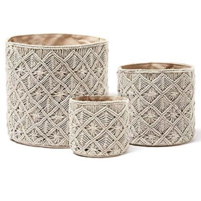 Americanflat Woven Macrame Storage Basket, Natural Cotton Rope (3 Pack of Gray)