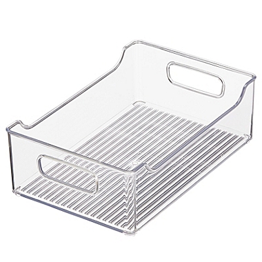 mDesign Kitchen Plastic Storage Organizer Bin, Open Dip Front and Handles, Clear. View a larger version of this product image.