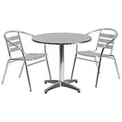 Emma and Oliver 31.5" Round Aluminum Table Set with 2 Slat Back Chairs