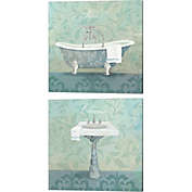 Great Art Now Damask Bath Sink & Tub by Avery Tillmon 14-Inch x 14-Inch Canvas Wall Art (Set of 2)