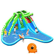 Gymax Crocodile Inflatable Water Slide Park Kids Bounce House w/ Dual Slides With 780W Blower