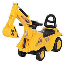 HOMCOM NO POWER 3 in 1 Ride On Toy Excavator Digger Scooter Pulling Cart Pretend Play Construction Truck