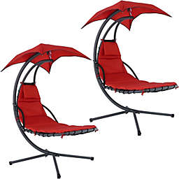 Sunnydaze Floating Chaise Lounge Chair with Umbrella - Set of 2 - Red