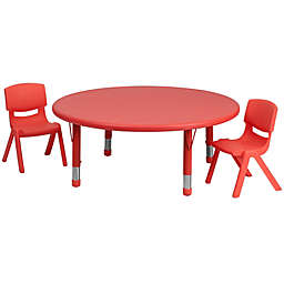 Flash Furniture 45'' Round Red Plastic Height Adjustable Activity Table Set With 2 Chairs - Red