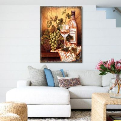 Wall Art Canvas Framed Grapes Wine LED Light Kitchen Home Living Room Decor Gift 