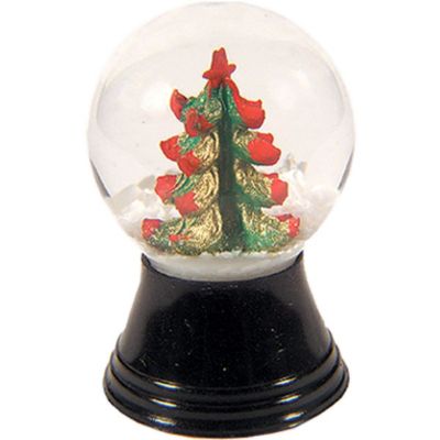 Alexander Taron 1.5" Red and Green Snow Globe Mini Christmas Tree Decoration With a Black Base