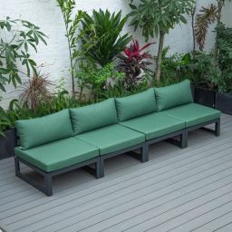 LeisureMod LeisureMod Chelsea 4-Piece Middle Patio Chairs Black Aluminum With Cushions Green