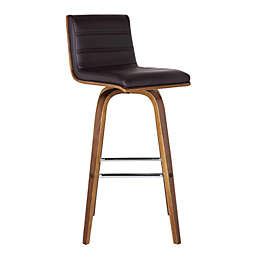 Armen Living Vienna 26 Counter Height Barstool in Walnut Wood Finish with Brown Faux Leather