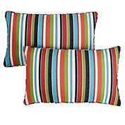 Outdoor Living and Style Set of 2 16" x 26" Rainbow Confetti Stripes Corded Sunbrella Indoor and Outdoor Lumbar Pillows