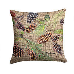 Caroline's Treasures Pine Cones  on Faux Burlap Fabric Decorative Pillow 14 x 14