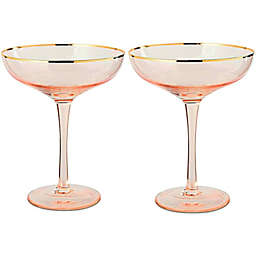 Gorgeous Gilded Pink Rim Coupe Cocktail Glasses