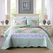 MarCielo 3 Piece Printed Quilt Bedspread Set Bedding Coverlet Set Lily