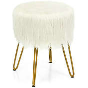 Infinity Merch Vanity Chair Makeup Stool Furry Padded Seat Round Ottoman White