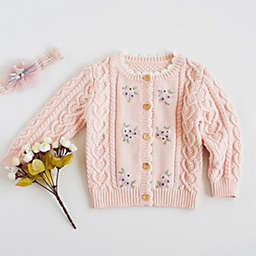 Laurenza's Girls Pink Embroidered Knit Cardigan